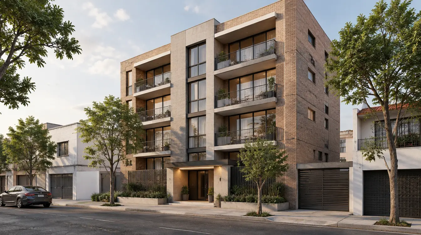 Edificio de viviendas en condominio, imagen ilustrativa generada con inteligencia artificial